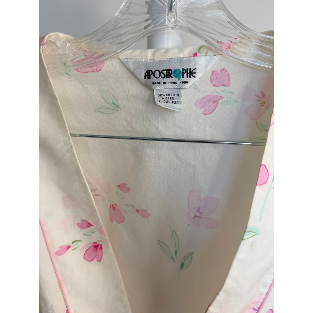 Apostrophe Vintage Floral 100% Cotton Robe Cream Pink Long Wrap Loungewear L - Picture 5 of 6